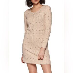 Midnight Maddie Polkadot Print Ribbed Henley Nightshirt Loungewear